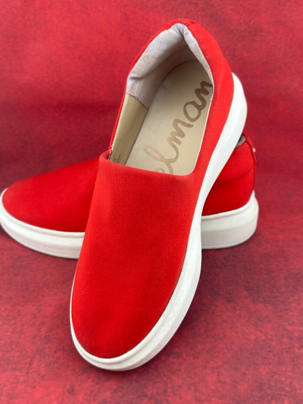 SAM EDELMAN NERAH CANVAS PLATFORM SLIP-ON WOMEN'S RED SNEAKER ROUND TOE SIZE 7.5